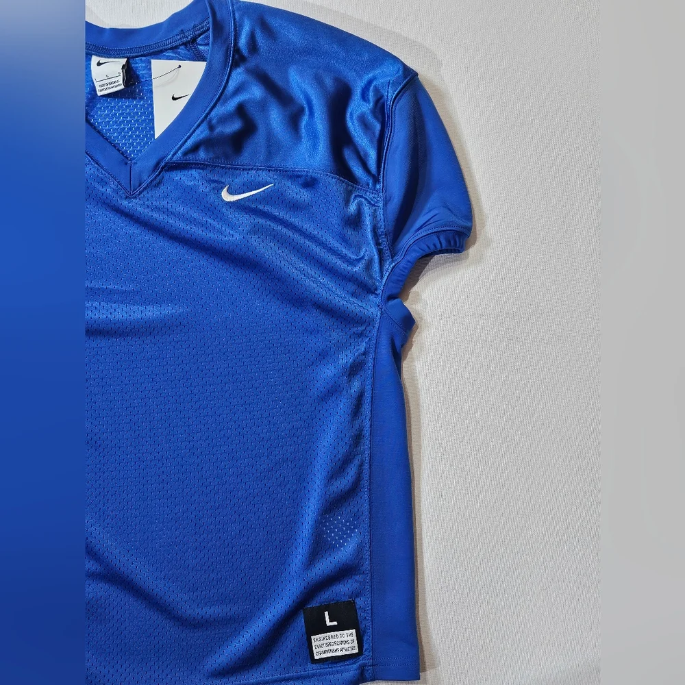Nike Jersey Football Large Blue White Swoosh Fitted‎ Sport Sleeve Fall…